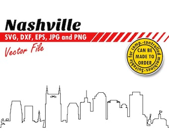 Nashville Skyline Svg, Eps, Dxf, Jpg, Png. Line Cityscape for Printing & Cutting. DIY Gift, Card Stock Template, T-shirt, Wall Print Design.