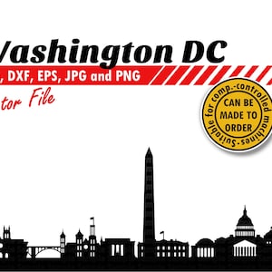 Horizonte de Washington DC Svg, Dxf, Eps, Jpg, Png. Arquivo de corte vetorial da silhueta da cidade. Presente DIY, adesivo de planejador, decoração de álbum de recortes, impressão de parede
