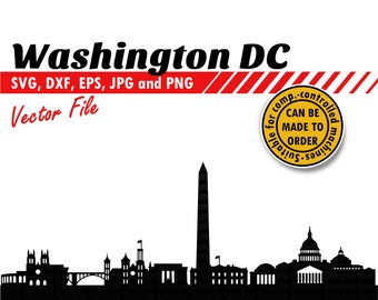Horizonte de Washington DC Svg, Dxf, Eps, Jpg, Png. Arquivo de corte vetorial da silhueta da cidade. Presente DIY, adesivo de planejador, decoração de álbum de recortes, impressão de parede