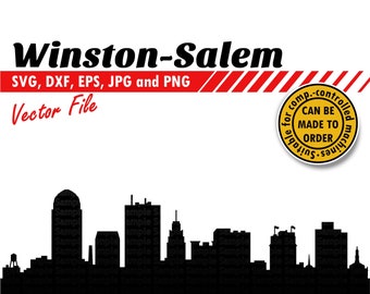 Skyline de Winston-Salem Svg, Dxf, Eps, Jpg, Png. Clipart de silhueta de cidade e arquivo de corte. Presente DIY, impressão de parede, adesivo, copo, design de camiseta