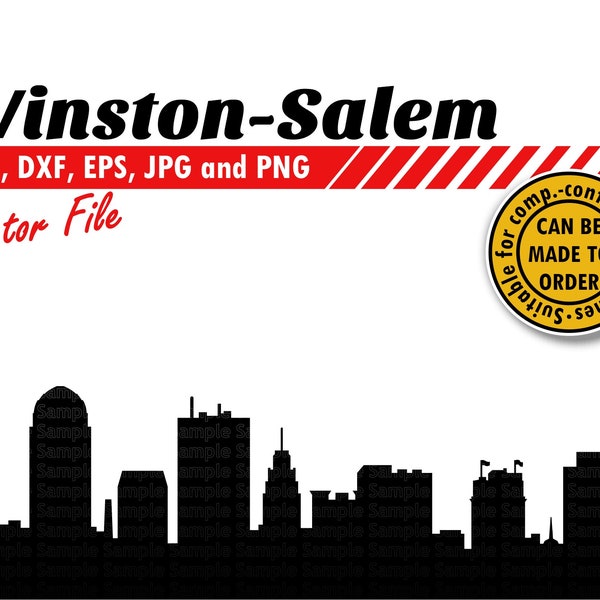 Winston-Salem Skyline Svg, Dxf, Eps, Jpg, Png. City Silhouette Clipart & Cut File. DIY Gift, Wall Print, Sticker, Tumbler, T-shirt Design