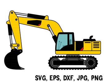 Excavator Svg, Dxf, Eps, Jpg, Png. Digger Machine Clipart Cutting File. Printable DIY Gift, Birthday Present, Textile Decor, T-shirt Design