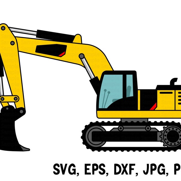 Excavator Svg, Dxf, Eps, Jpg, Png. Digger Machine Clipart Cutting File. Printable DIY Gift, Birthday Present, Textile Decor, T-shirt Design