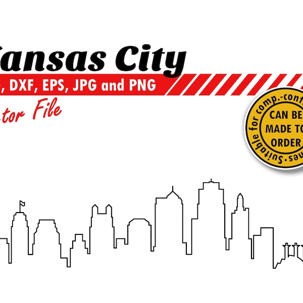 Kansas City Skyline Outline Svg, Dxf, Eps, Jpg, Png | Missouri Single Line City Silhouette Vector Cutting File | Cityscape Scrapbook Decor