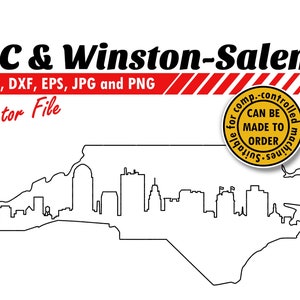 North Carolina & Winston-Salem Skyline Svg, Eps, Dxf, Jpg, Png. Line City Outline Clipart and Cut File. Wooden DIY Gift, Wall Print, T-shirt