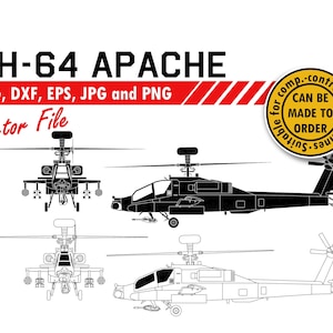 Ah 64 Apache Elicottero Svg, Dxf, Eps, Jpg, Png. File di clipart e taglio della sagoma dell'aereo. Regalo fai-da-te per veterani dell'esercito americano, cartello, stampa da parete