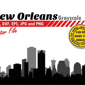 Skyline a strati di New Orleans Svg, Eps, Dxf, Jpg, Png. Paesaggio urbano per taglio e stampa. Scatola delle ombre, regalo fai da te, maglietta, design con stampa a parete.