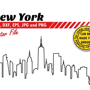 New York Skyline Outline Svg, Dxf, Eps, Jpg, Png. Plik do cięcia scenerii miasta. Prezent DIY, znak, trawienie szkła, nadruk ścienny, dekoracja koszulki.