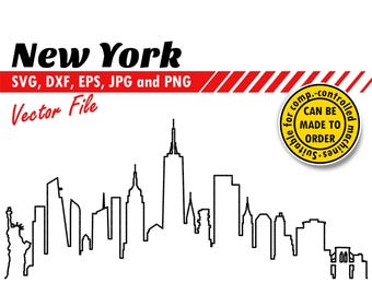 New York Skyline Outline Svg, Dxf, Eps, Jpg, Png. Line City Scenery Cutting File. DIY Gift, Sign, Glass Etching, Wall Print, T-shirt Décor.