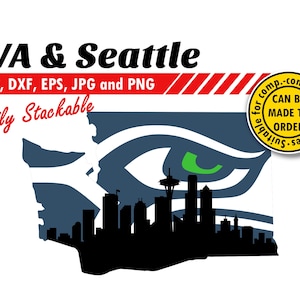 Washington & Seattle Sports Skyline Svg, Eps, Dxf, Jpg, Png. Layered Scenery for Cutting, Printing. DIY Gift, Shadow Box, Wall Print Design.