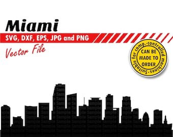Silhueta da cidade de Miami em SVG, EPS, DXF, JPG e PNG. Ideal para recorte e impressão. Perfeita para presentes DIY, copos, camisetas, projetos e decoração de parede.