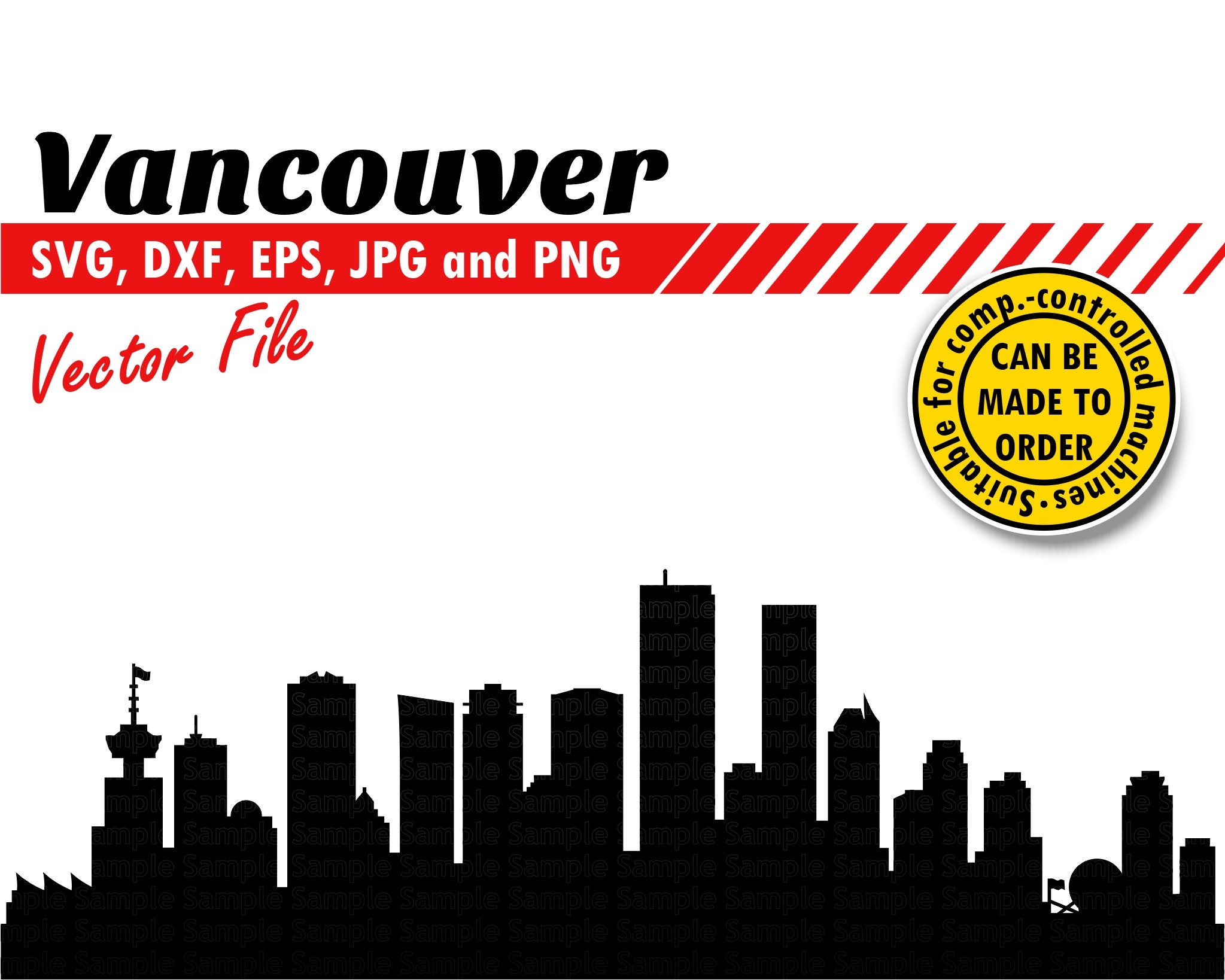 Vancouver Skyline Svg, Eps, Dxf, Jpg, Png. City Silhouette for Printing & Cutting. Laser DIY Gift, Card Stock Template, T-shirt, Wall Print.