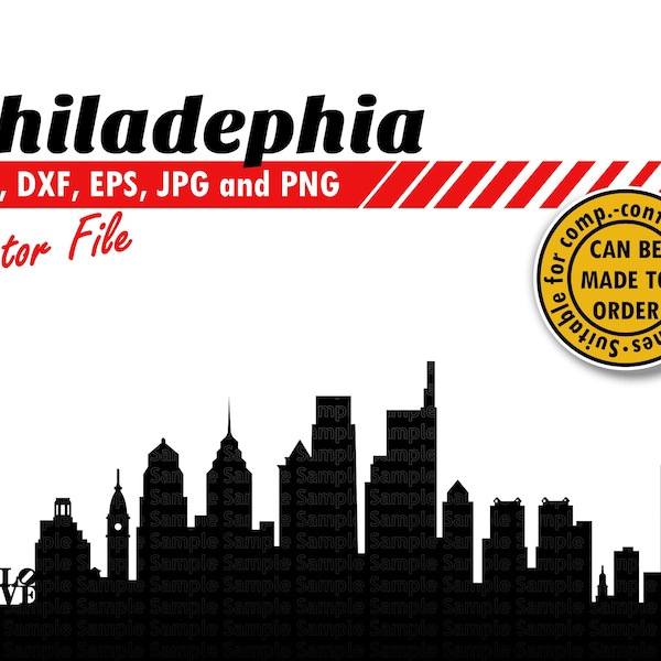 Philadelphia Skyline Svg, Eps, Dxf, Jpg, Png. Cityscape Silhouette Clipart & Cut File. Birthday DIY Gift, Wall Print, T-shirt Urban Design.