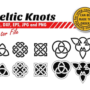 May include: Set of nine black and white Celtic knot designs. The knots are in various shapes, including circles, squares, and triangles. The designs are intricate and detailed.