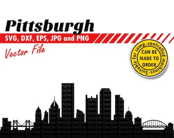 Pittsburgh Skyline Svg, Dxf, Eps, Jpg, Png. Cutting City Silhouette Vector. Downtown PA DIY Gift, T-shirt, Cookie Table, Wall Print Design