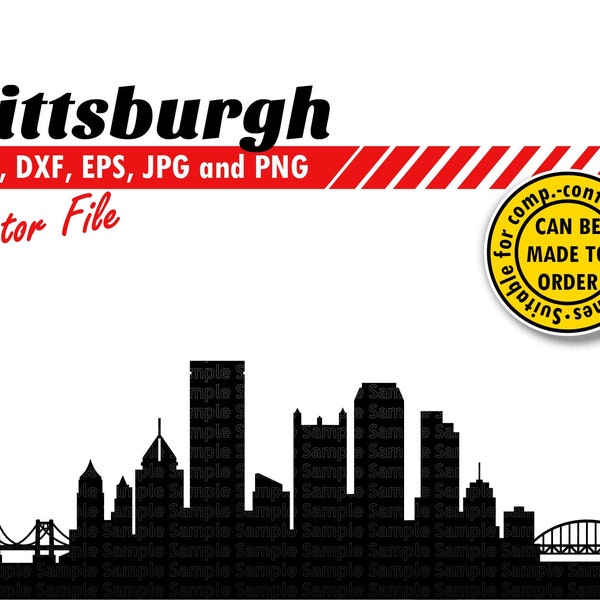 Horizonte de Pittsburgh Svg, Dxf, Eps, Jpg, Png. Vector de silueta de ciudad de corte. Regalo de bricolaje del centro de PA, camiseta, mesa de galletas, diseño de impresión de pared