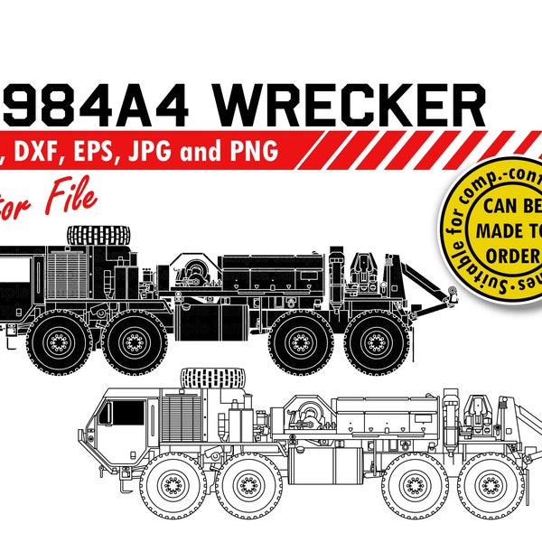 M984A4 Wrecker Svg, Dxf, Eps, Jpg, Png. 8x8 Truck Clipart & Cutting File. Army Retirement DIY Gift, Veteran T-shirt, Mug, Wooden Sign Design