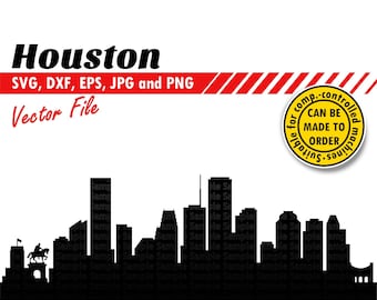 Houston Skyline Svg, Dxf, Eps, Jpg, Png. City Silhouette for Printing & Cutting. B-day DIY Gift, Laser Template, T-shirt, Wall Print Design.