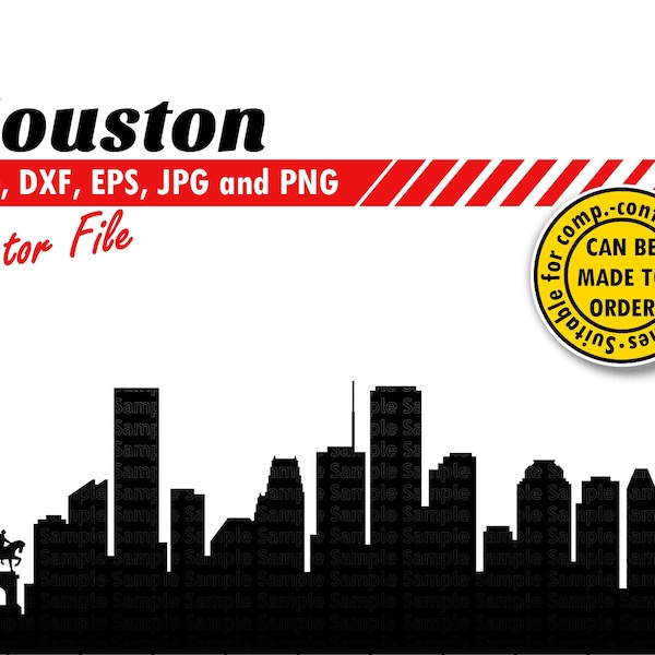 Houston Skyline Svg, Dxf, Eps, Jpg, Png. City Silhouette for Printing & Cutting. B-day DIY Gift, Laser Template, T-shirt, Wall Print Design.