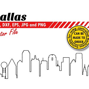 Dallas Skyline Outline Svg, Dxf, Eps, Jpg, Png. Paysage urbain pour la découpe et l’impression. Cadeau DIY, stock de cartes, t-shirt, conception d’impression murale.
