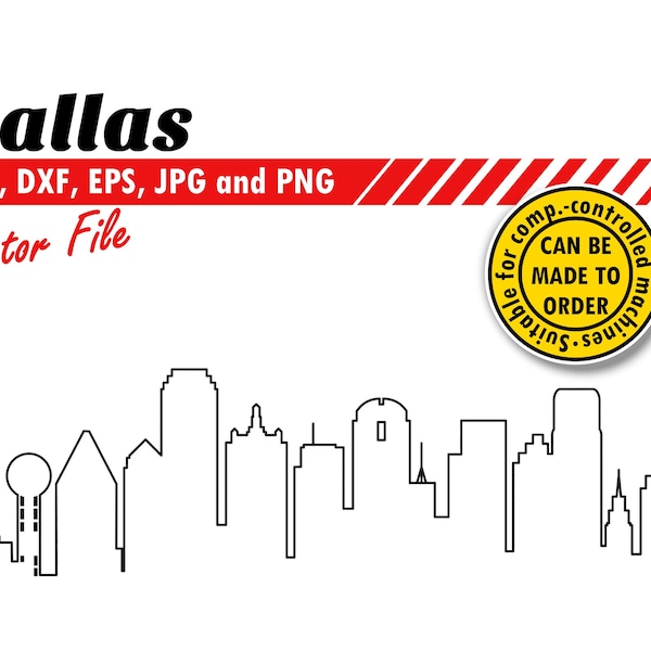 Dallas Skyline Outline Svg, Dxf, Eps, Jpg, Png. Line Cityscape for Cutting & Printing. DIY Gift, Card Stock, T-shirt, Wall Print Design.