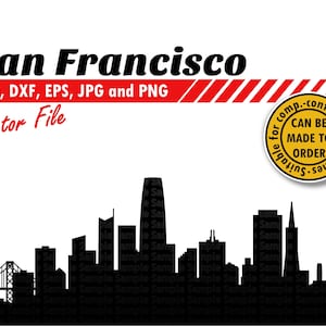 San Francisco skyline Svg, Dxf, Eps, Jpg, Png. Stad clipart silhouet snijden bestand. Californië doe-het-zelfcadeau, plannerdecoratie, muurprint