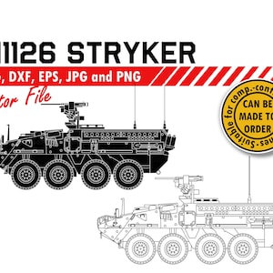 M1126 Stryker Svg, Dxf, Eps, Jpg, Png. Armored Vehicle Silhouette Vector Cutting File. Veteraan DIY Gift, T-shirt, Sticker, Wall Print Design
