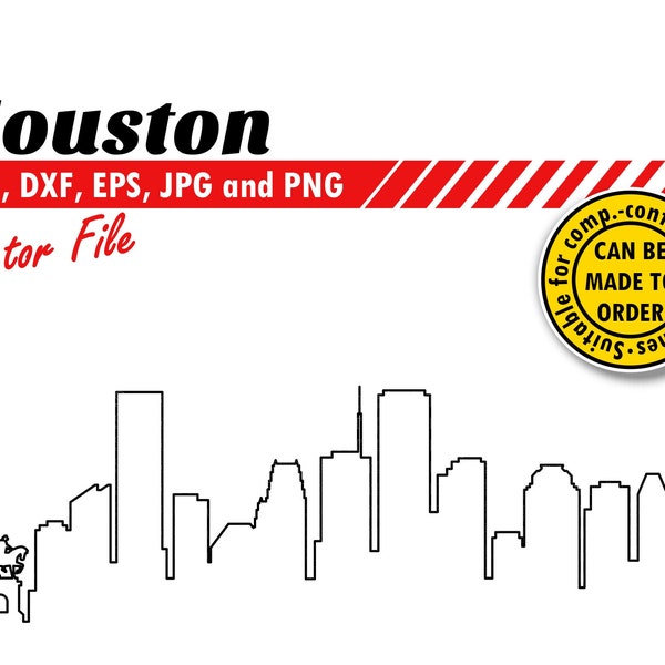 Houston Skyline Outline Svg, Dxf, Eps, Jpg, Png. Line Cityscape for Cutting & Printing. DIY Gift, Card Stock, T-shirt, Wall Print Design.