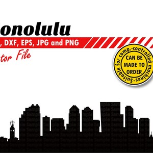 Honolulu Skyline Svg, Eps, Dxf, Jpg, Png. City Silhouette for Printing & Cutting. DIY Gift, T-shirt, Card Stock Template, Wall Print Design.