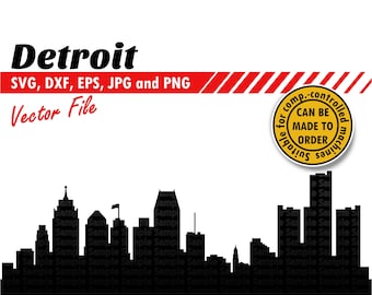Detroit Skyline Svg, Eps, Dxf, Jpg, Png. City Silhouette for Printing & Cutting. DIY Gift, Card Stock Template, T-shirt, Wall Print Design.