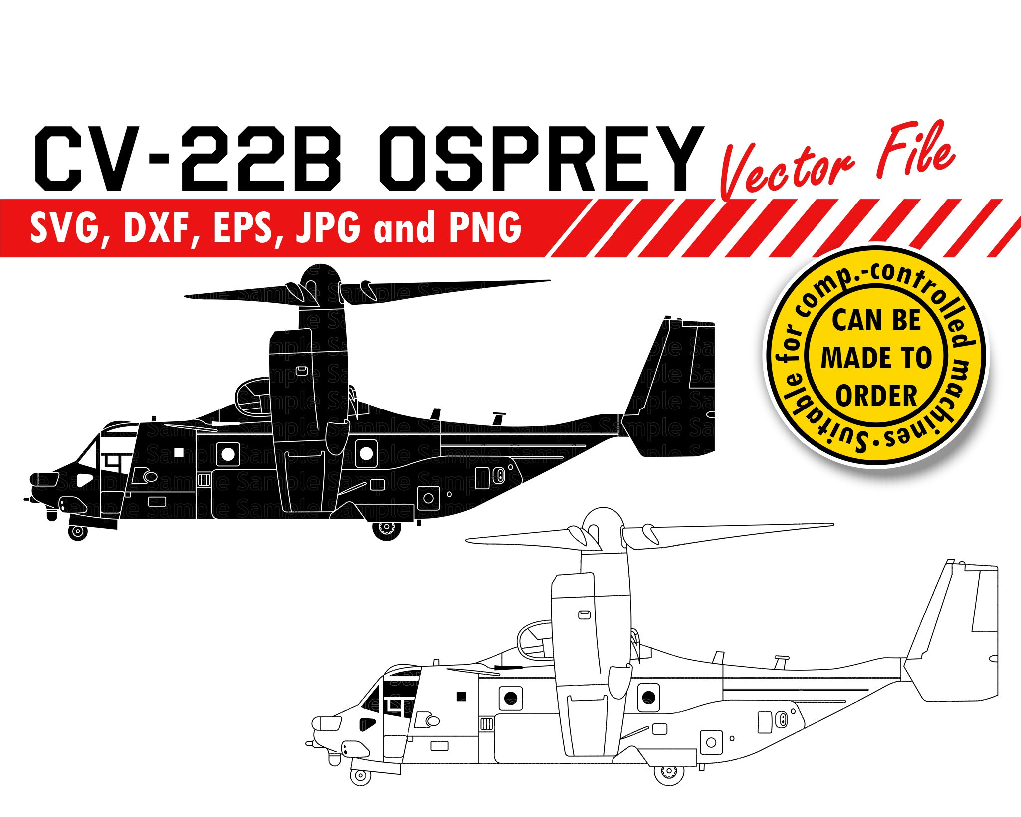 CV 22B オスプレイ SVG、DXF、Eps、Jpg、Png。カット、印刷用の VSTOL