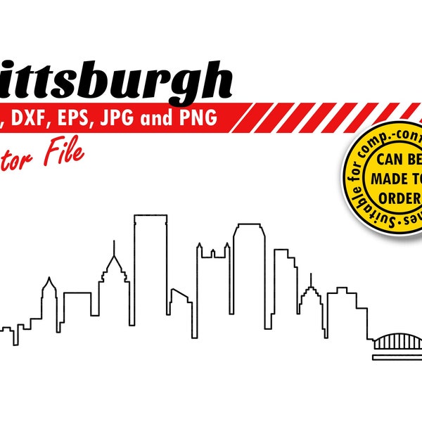 Pittsburgh Skyline Outline Svg, Eps, Dxf, Jpg, Png. Line Cityscape for Cutting & Printing. DIY Gift, Cookie Table Decor, Wall Print Design.