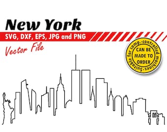 New York with Twin Towers Skyline Outline Svg, Dxf, Eps, Jpg, Png. Line Cityscape Cutting File. DIY Gift, Glass Etching, Wall Print Design.