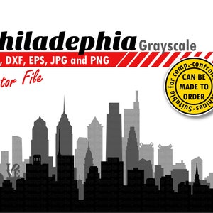 Philadelphie en couches Skyline Svg, Eps, Dxf, Jpg, Png. Silhouette de ville pour la découpe et l’impression. PA DIY Cadeau, Shadow Box, Conception d’impression murale.