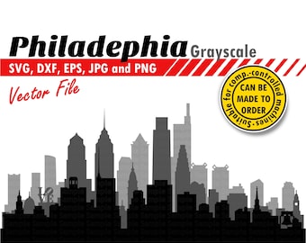 Skyline em camadas da Filadélfia Svg, Eps, Dxf, Jpg, Png. Silhueta da cidade para corte e impressão. Presente PA DIY, caixa de sombra, design de impressão de parede.
