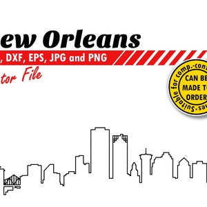 Profilo dello skyline di New Orleans Svg, Eps, Dxf, Jpg, Png. File di sagoma del paesaggio urbano di linea per stampante e taglierina. Regalo fai da te, maglietta, stampa murale.