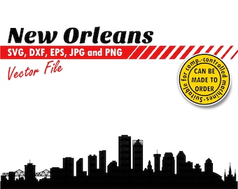 New Orleans Wide Skyline Svg, Eps, Dxf, Jpg, Png. City Silhouette for Printing & Cutting. DIY Gift, Tumbler, T-shirt, Wall Print Design.