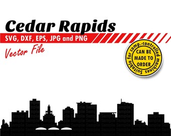 Paisagem urbana de Cedar Rapids em SVG, EPS, DXF, JPG e PNG. Ideal para impressão e recorte. Perfeito para presentes DIY, cartões, camisetas e estampas de parede.