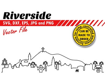 Riverside Outline Skyline Svg, Eps, Dxf, Jpg, Png. Cityscape Cutting Vector File. DIY Gift, Sign, Glass Etching, Wall Print, T-shirt Décor.