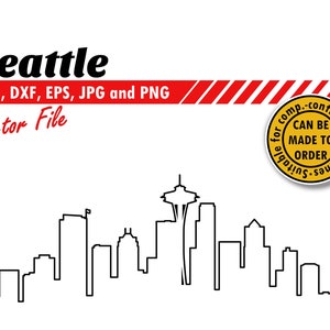 Contorno del horizonte de Seattle (archivo SVG, DXF, EPS, JPG y PNG) / Silueta de ciudad de una sola línea (archivo vectorial de corte) / Regalo DIY, planificador, decoración de álbumes de recortes