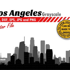 Los Angeles Graustufen Skyline Svg, Eps, Dxf, Jpg & Png-Datei. Mehrschichtige Stadt Silhouette schneiden Datei. Kalifornien DIY Geschenk, Stadt Mauer Druck