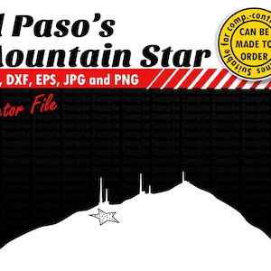 El Paso's Mountain Star Black Sky Svg, Eps, Dxf, Jpg, Png. Silhouet afdrukken en snijden. Doe-het-zelfcadeau, karton, T-shirt, muurafdrukontwerp