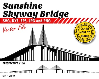 Ponte Sunshine Skyway Svg, Dxf, Eps, Jpg, Png. Silhueta da ponte Tampa Bay para corte e impressão. Presente DIY, camiseta, design de impressão de parede.