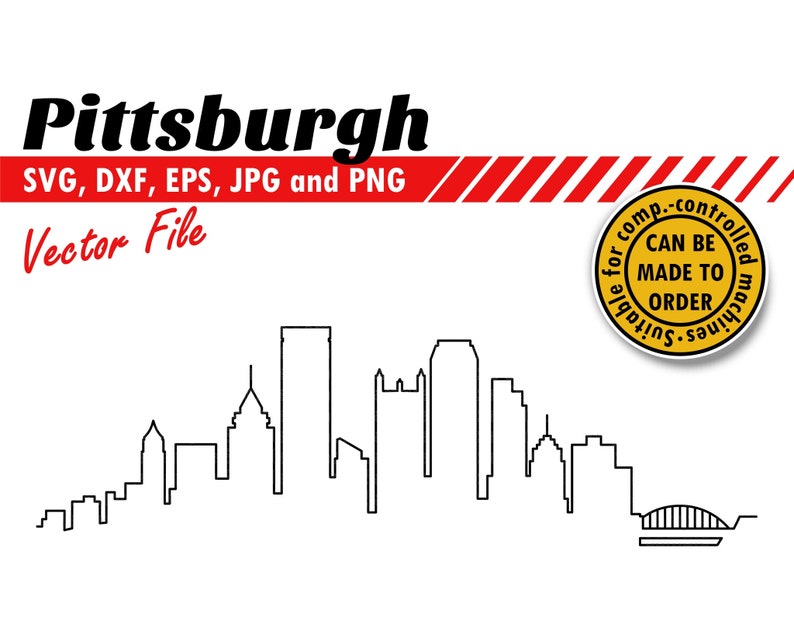 Pittsburgh Skyline Outline Svg Eps Dxf Jpg & Png. Line City | Etsy