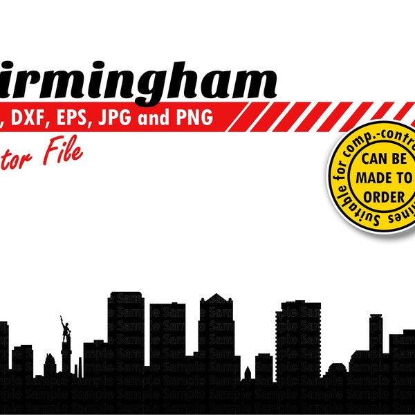 Birmingham Skyline Svg, Eps, Dxf, Jpg, Png. Cityscape for Printing & Cutting. DIY Gift, Sign, T-shirt, Planner Decor, Wall Print Design.