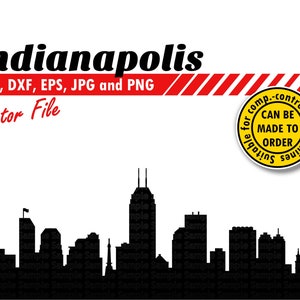 Indianapolis Skyline Svg, Eps, Dxf, Jpg, Png. Paysage urbain pour l’impression et la découpe. Cadeau DIY, T-shirt, Modèle de stock de cartes, Conception d’impression murale.