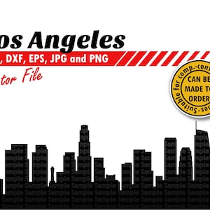 Silueta de Los Ángeles en SVG, DXF, EPS, JPG y PNG. Silueta de ciudad (imágenes prediseñadas y archivo de corte). Regalo DIY de California, decoración para planificadores, diseño de impresiones de pared.