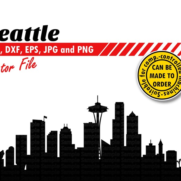 Seattle Skyline Svg, Dxf, Eps, Jpg & Png File. City Silhouette Vector Cutting File. Space Needle, DIY Gift, Scrapbook Sticker, Wall Decor