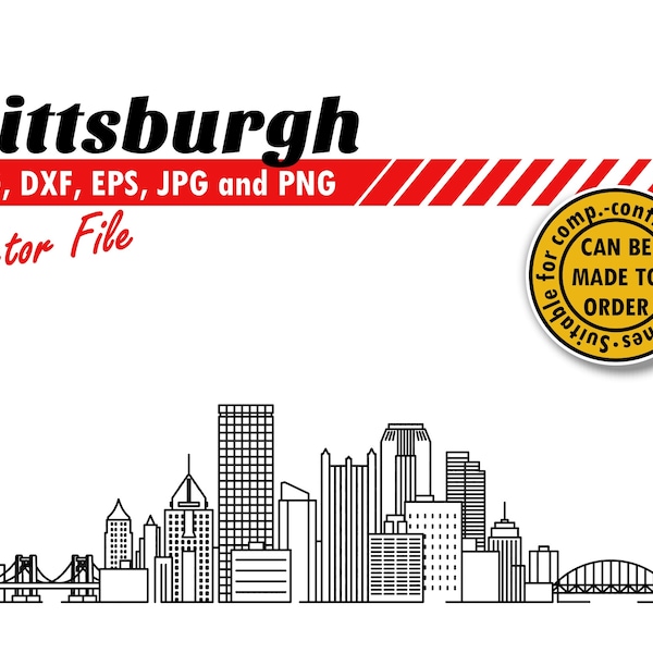 Pittsburgh Skyline Svg, Dxf, Eps, Jpg, Png. Line City Silhouette for Cutting & Printing. DIY Gift, Cookie Table, T-shirt, Wall Print Design.