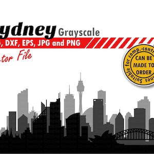 Sydney Grayscale Skyline Svg, Dxf, Png, Jpg, Eps. Multi-Layer City Silhouette Vector Cutting File. Cityscape DIY Gift, Downtown Wall Print